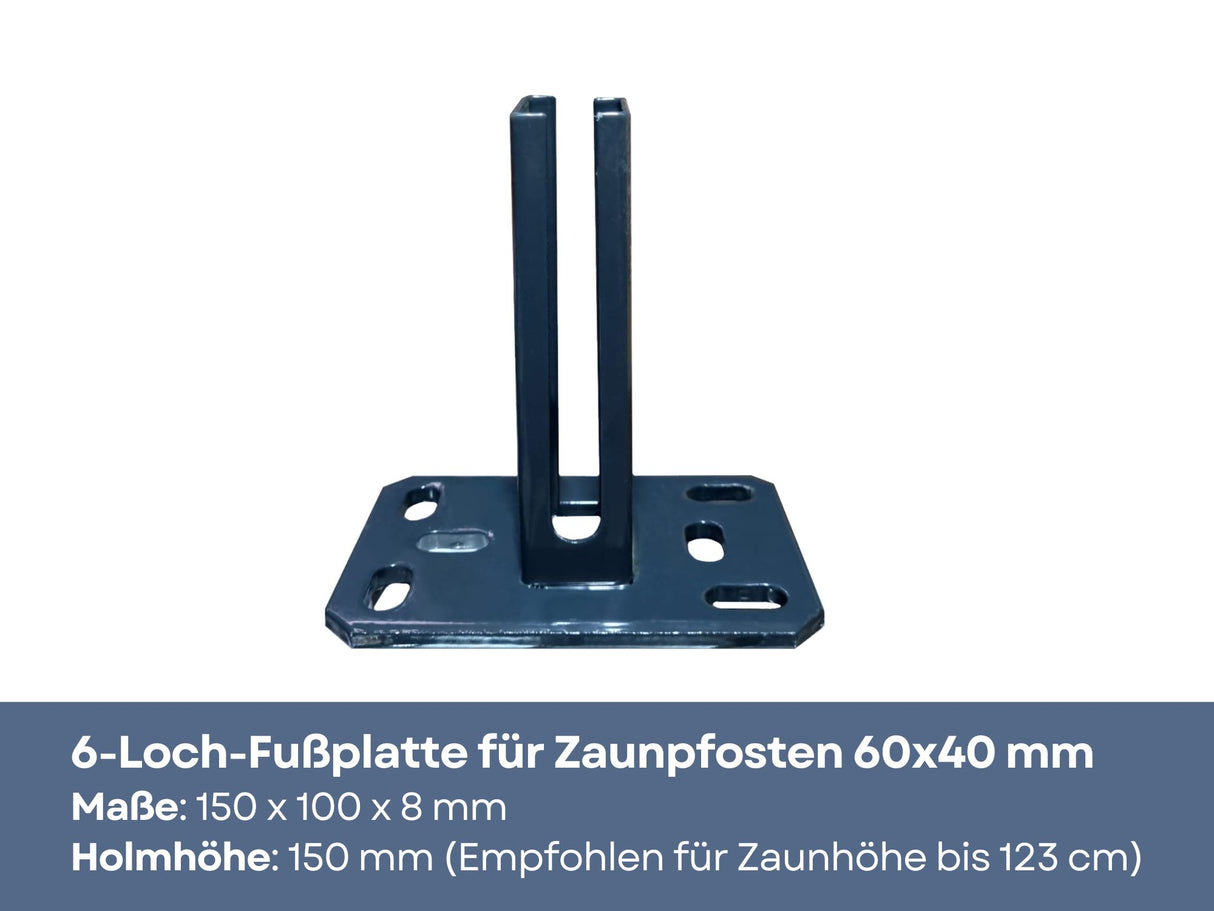 6-Loch-Fußplatte für Zaunpfosten 60x40 mm in Anthrazit.