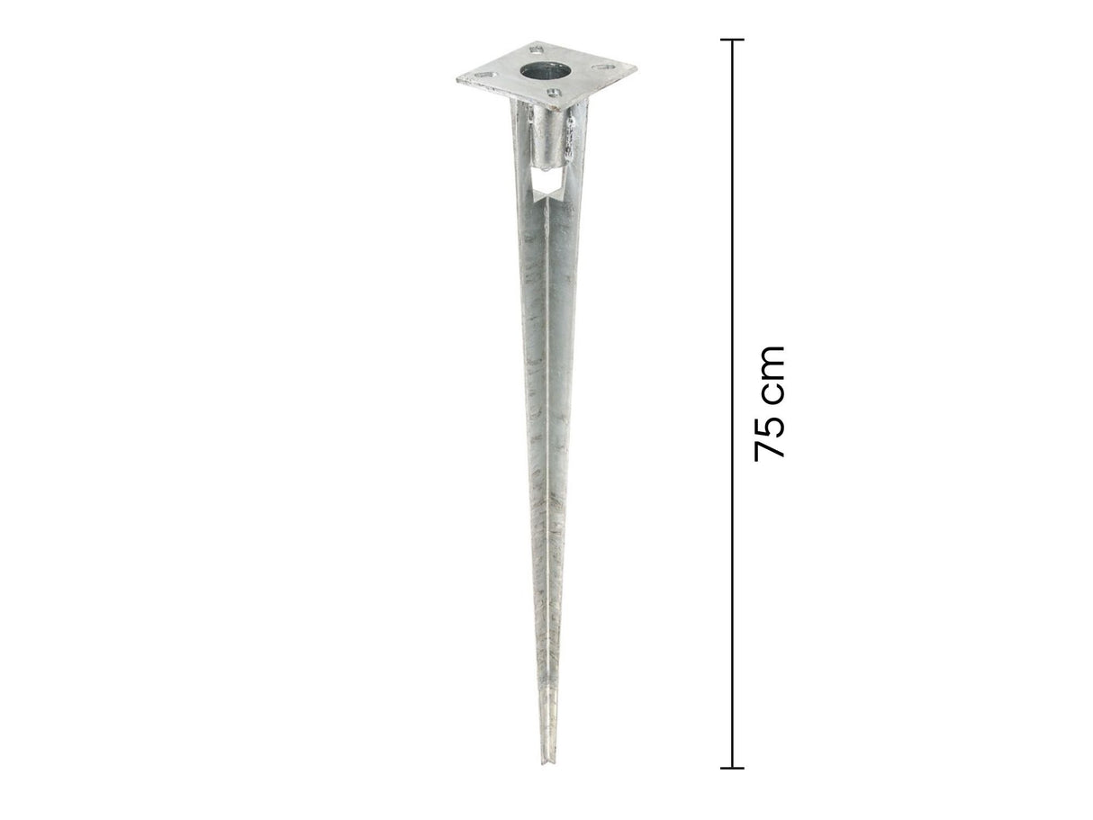 Technische Maße der Bodeneinschlaghülse 38 mm für die Verankerung von Zaunpfosten im Erdreich
