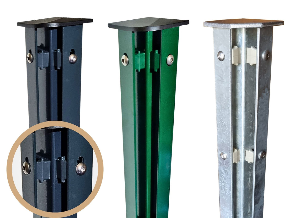 Eck-Zaunpfosten für Doppelstabmatten | mit Abdeckleiste | 60x60 mm | Metall