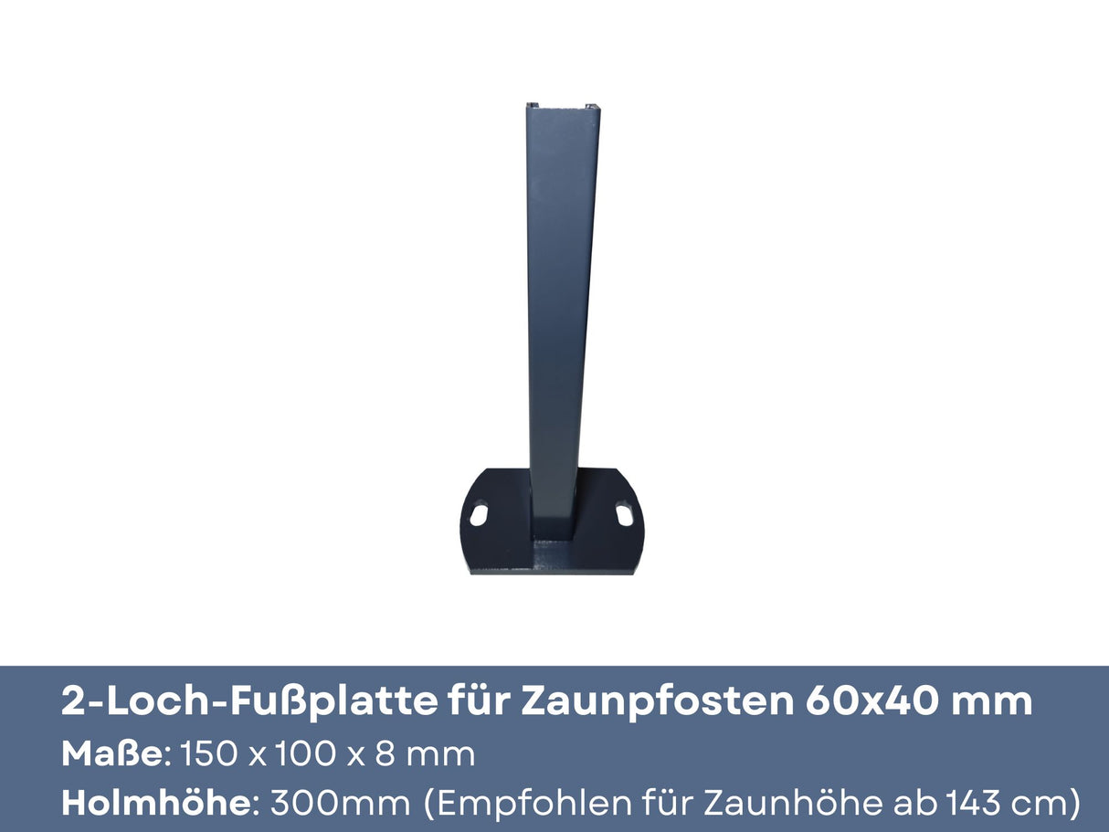 Fußplatte für Zaunpfosten 60x40 mm | Zum Aufdübeln | Flache Bodenplatte