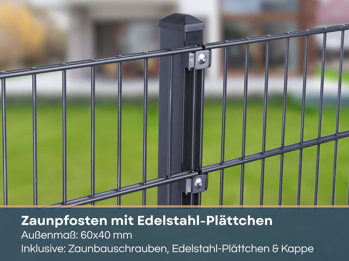 Zaunpfosten für Doppelstabmatten | mit Edelstahl-Plättchen | 60x40 mm | Metall