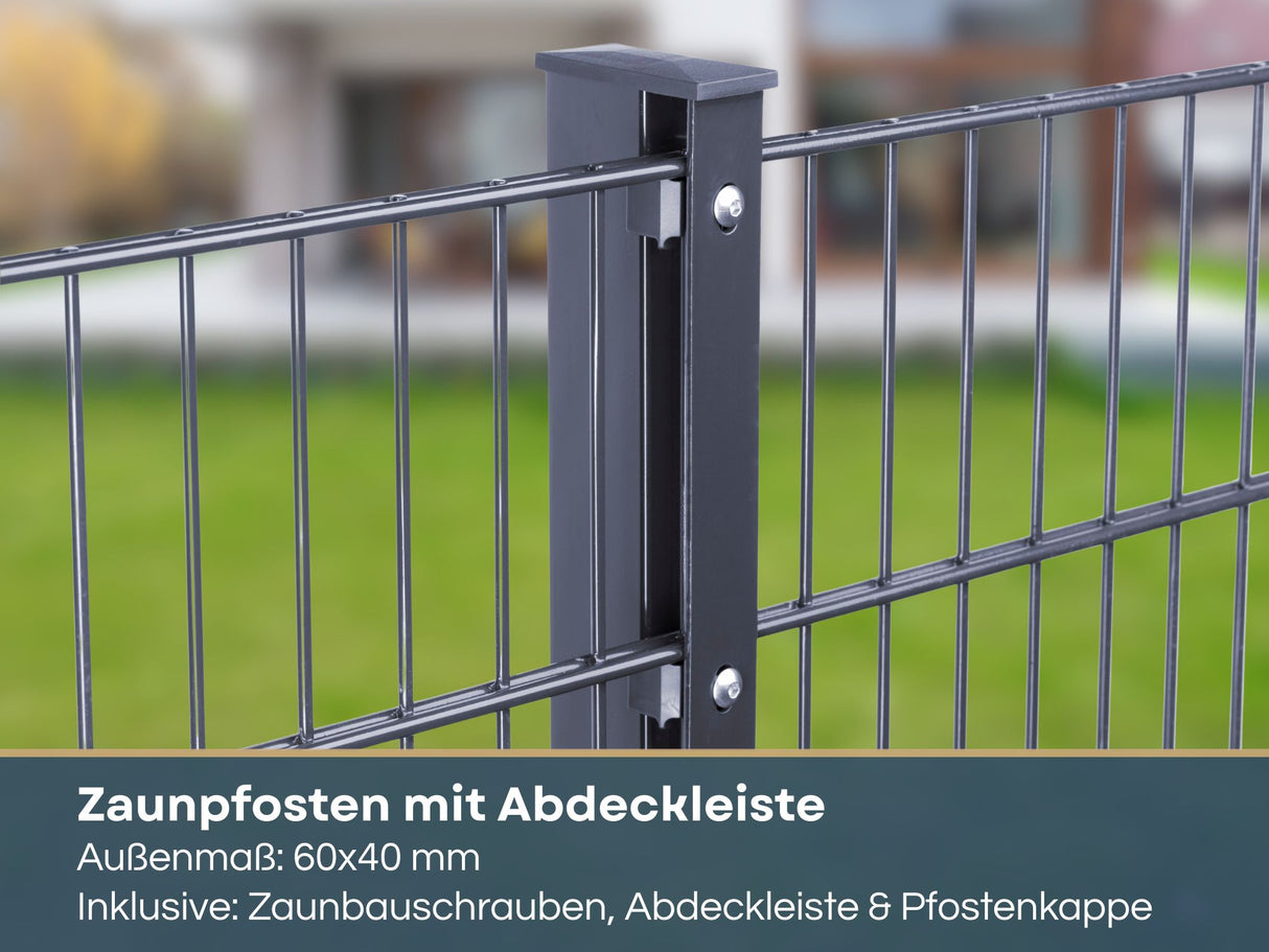 Zaunpfosten für Doppelstabmatten | mit Abdeckleiste | 60x40 mm | Metall