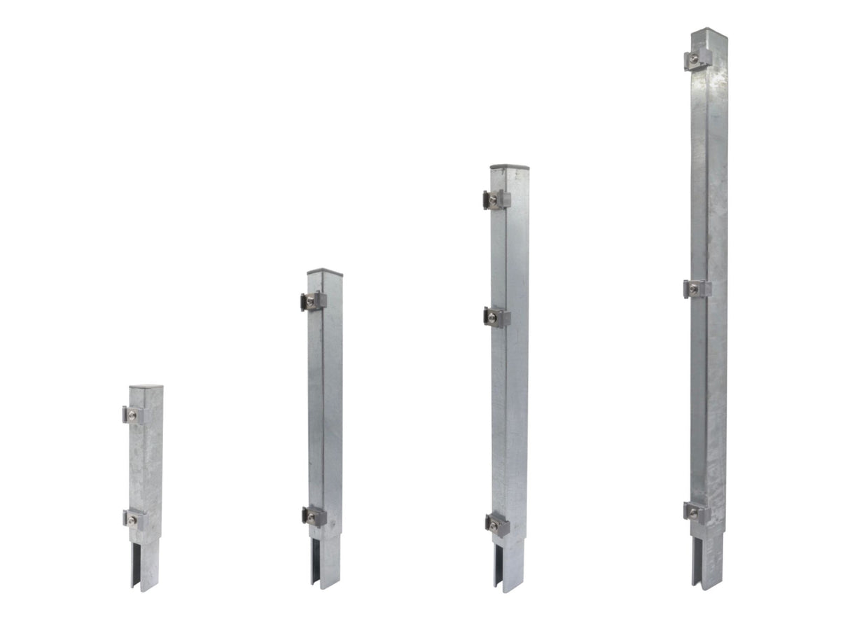 Übersicht feuerverzinkter Pfostenverlängerungen in den Höhen 20 cm bis 80 cm für 60x40 mm Zaunpfosten
