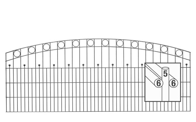 Schmuckzaun WIEN Komplettset 6/6/6 | Oberbogen, Kreis Ornamenten & Zierkugeln | Anthrazit | inkl. Zaunpfosten