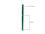 Detailansicht von einer Abdeckleiste für Doppelstabmattenzaun. Für verschiedene Zaunhöhen von 80 - 200 cm. Genaue Anzeige der Lochbohrung 40 x 4mm und des Lochabstand von 400 mm