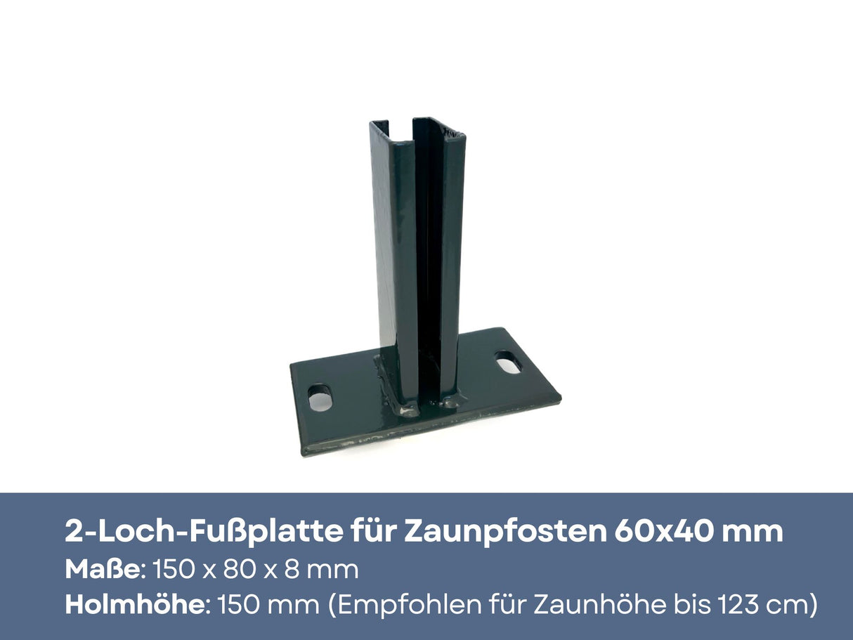 2-Loch-Fußplatte für Zaunpfosten 60x40 mm in Anthrazit.