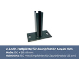 2-Loch-Fußplatte für Zaunpfosten 60x40 mm in Anthrazit.