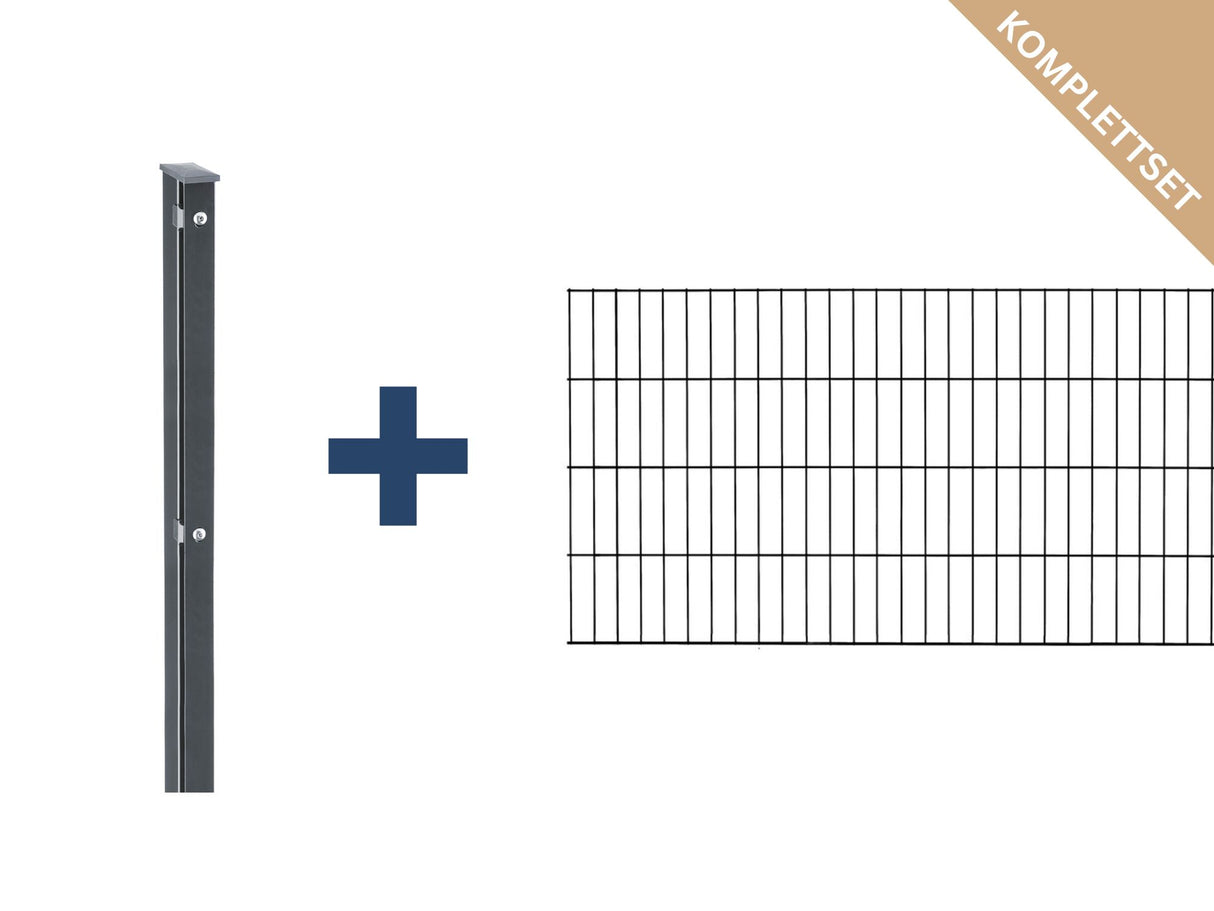 Doppelstabmattenzaun PICO Komplettset 6/5/6 | Anthrazit | ohne Überstand | inkl. Zaunpfosten