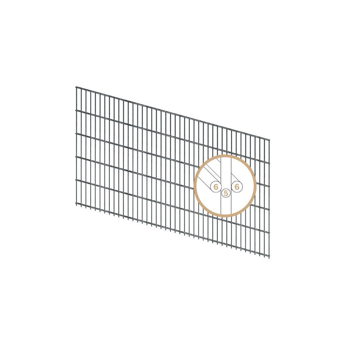 Produktbild einer Doppelstabmatte in der Ausführung 6/5/6 für einen Doppelstabmattenzaun aus Metall.