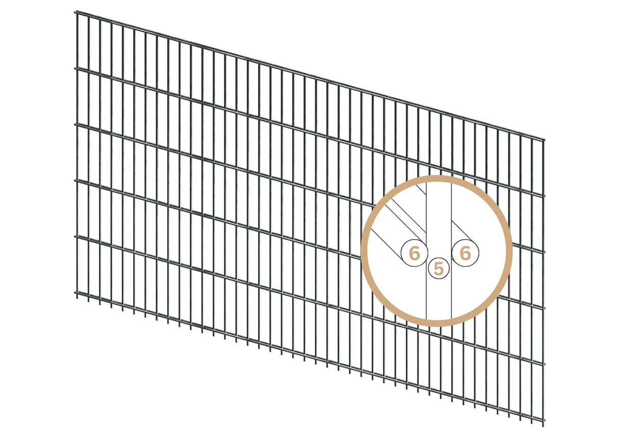 Doppelstabmattenzaun 6/5/6 | Breite 251 cm | Metall