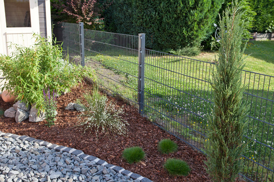 Doppelstabmattenzaun Komplettset in Anthrazit als Gartenabgrenzung.