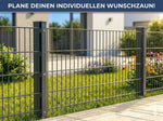 Doppelstabmattenzaun 80 cm Anthrazit im Vorgarten mit Zaunpfosten mit Abdeckleiste.
