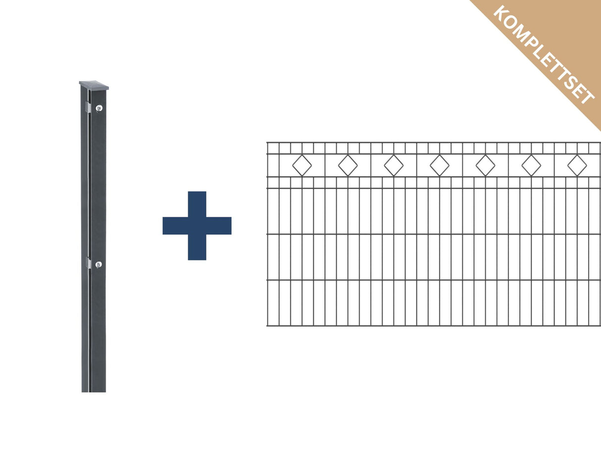 Schmuckzaun MALAGA Komplettset 6/5/6 | Rauten-Ornamenten | Anthrazit | inkl. Zaunpfosten