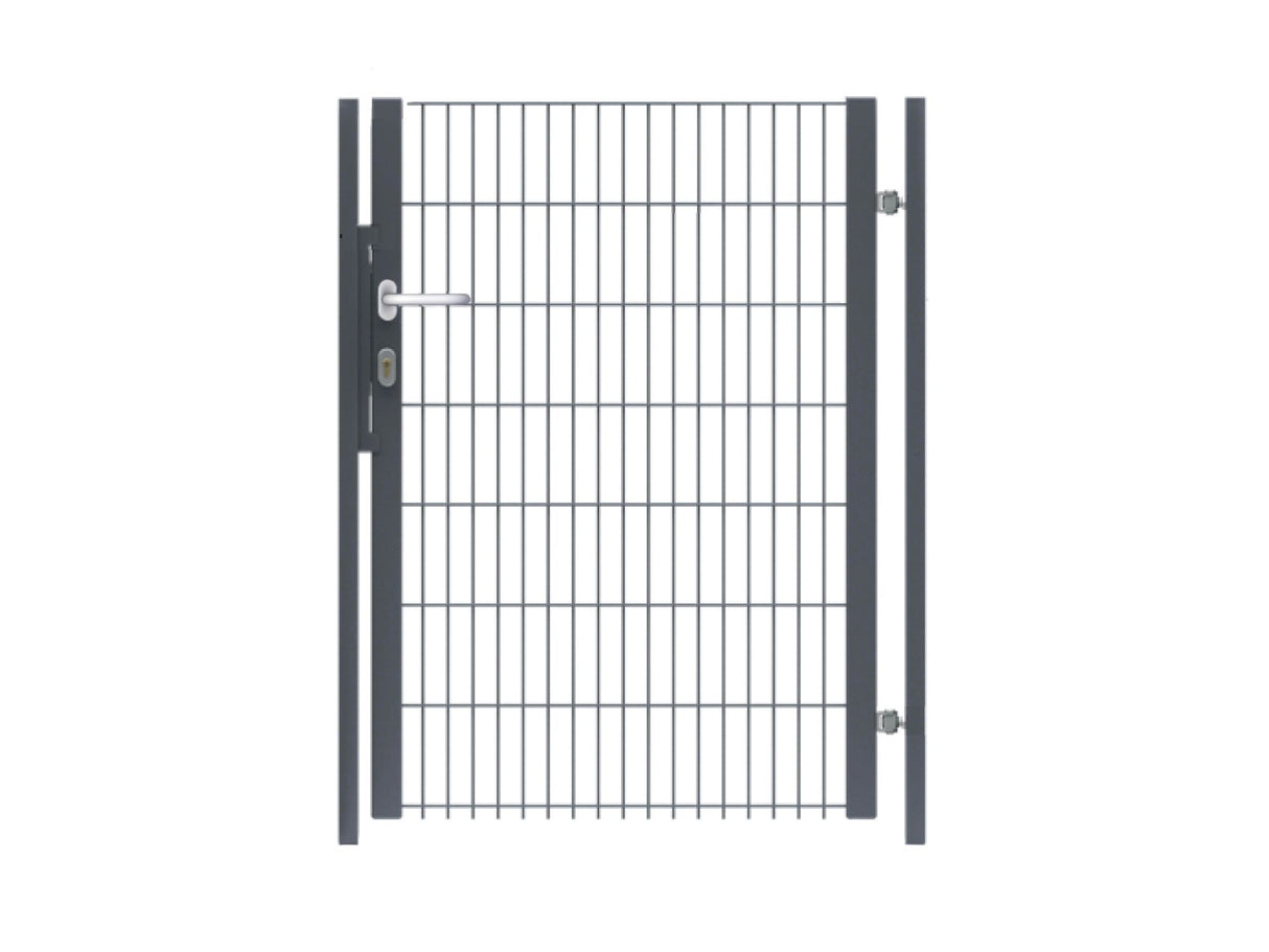 Gartentor aus Metall 8/6/8 in Anthrazit einflügelig mit Halbrahmen für Doppelstabmattenzaun