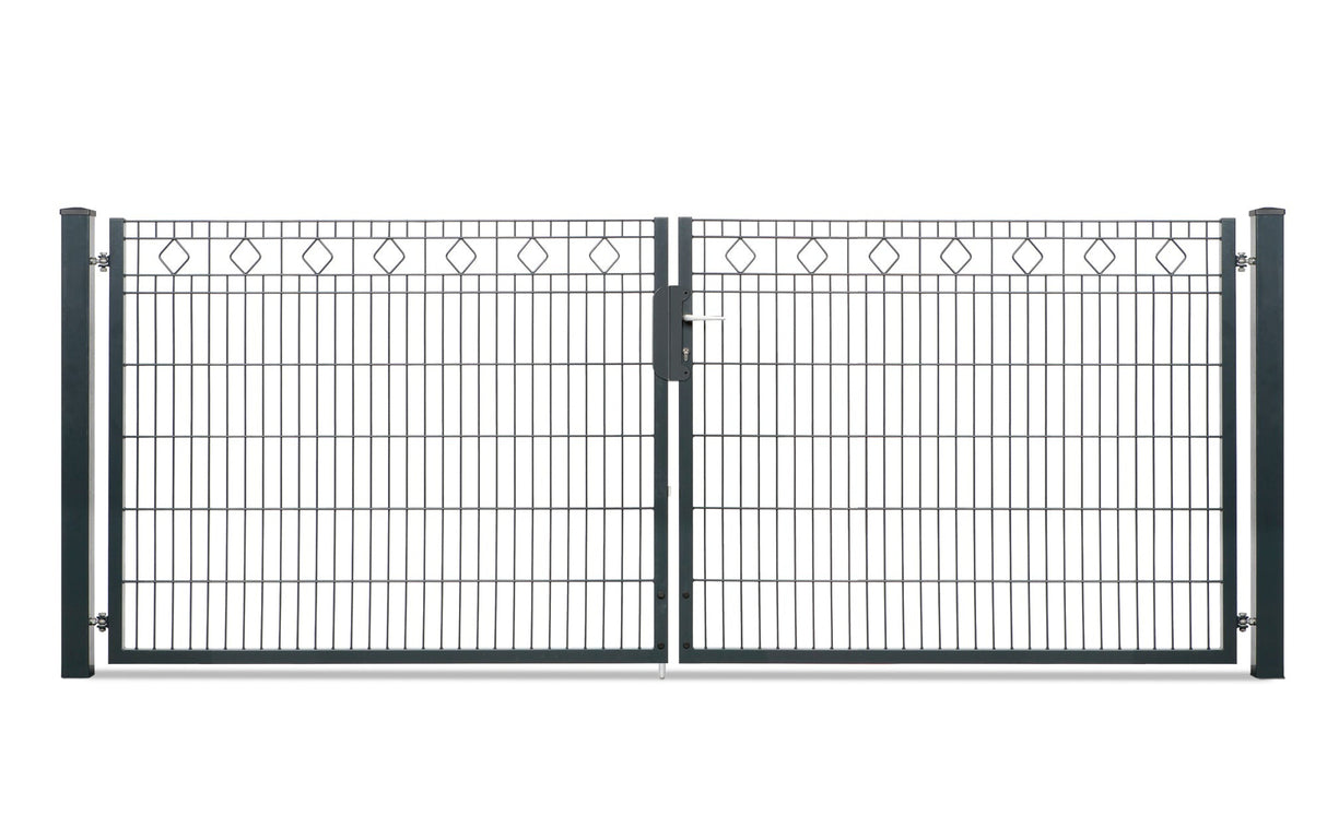 Gartentor für Schmuckzaun MALAGA 6/5/6 | Rauten-Ornamenten | Anthrazit | 2-flügelig