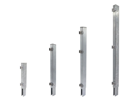 Übersicht feuerverzinkter Pfostenverlängerungen in den Höhen 20 cm bis 80 cm für 60x40 mm Zaunpfosten