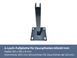 4-Loch-Fußplatte für Zaunpfosten 60x40 mm in Anthrazit.