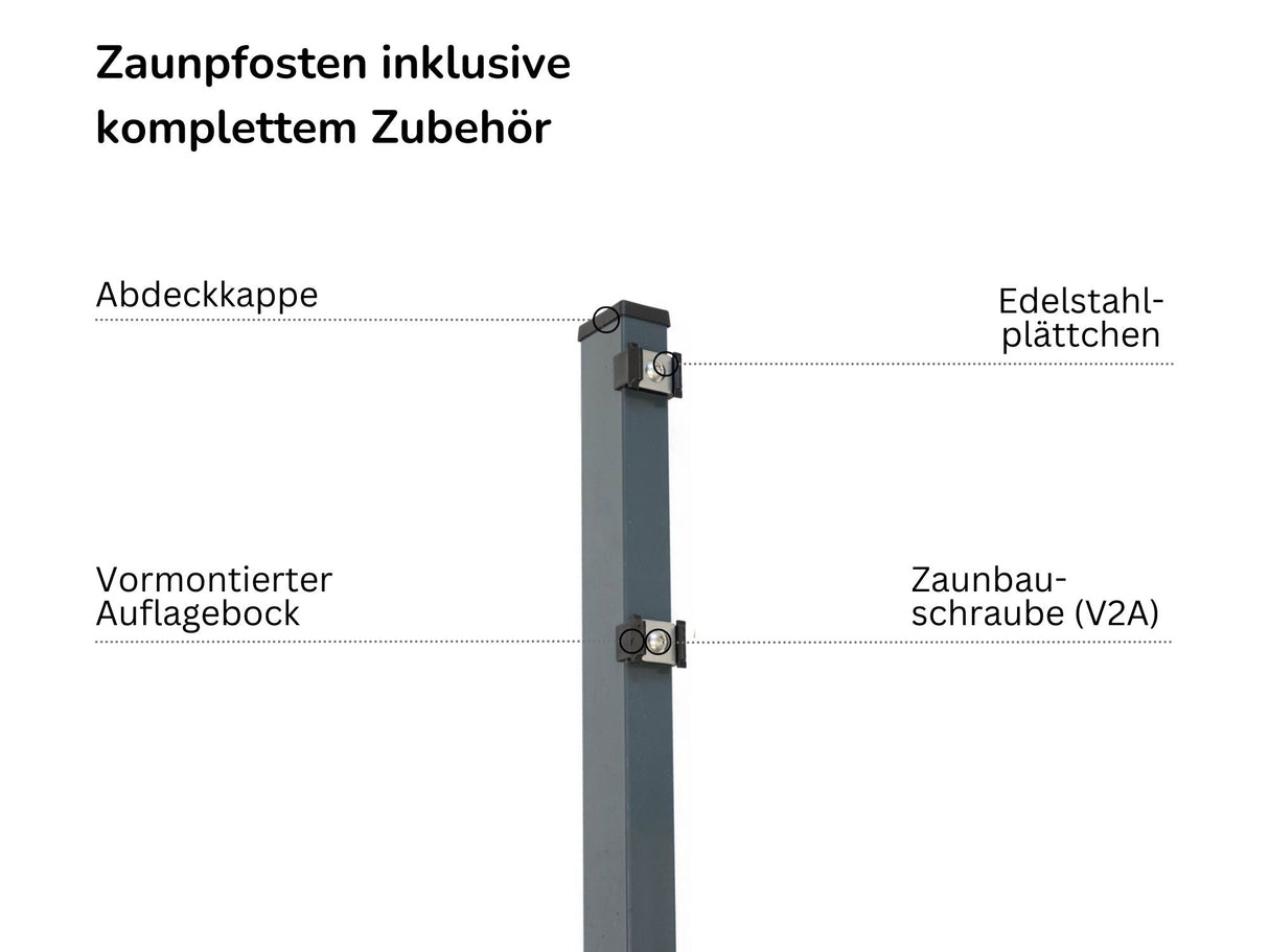 Zaunpfosten für Doppelstabmatten | mit Edelstahl-Plättchen | 60x40 mm | Metall